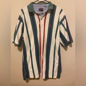 Men’s Bugle Boy 90’s Vintage Vertical Striped Polo Shirt SzXL